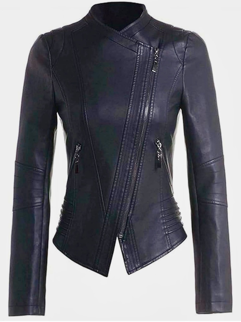SNA Collections Women's Black Asymmetric Leather Jacket